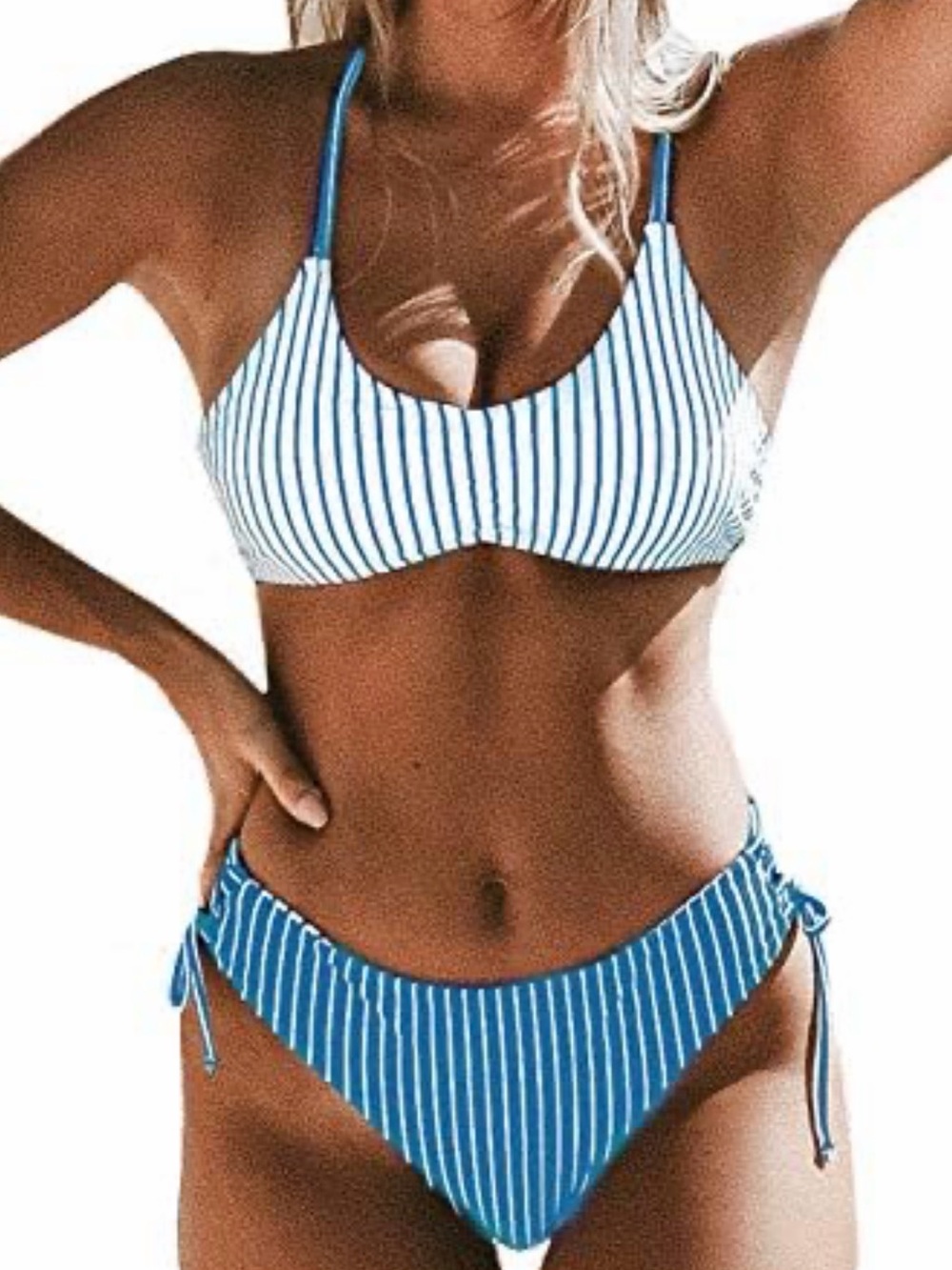 Striped Blue & White  Set  Swim Bikini Size Small